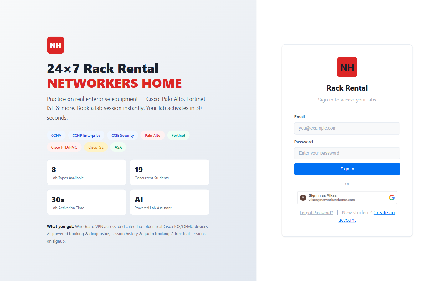 Login page