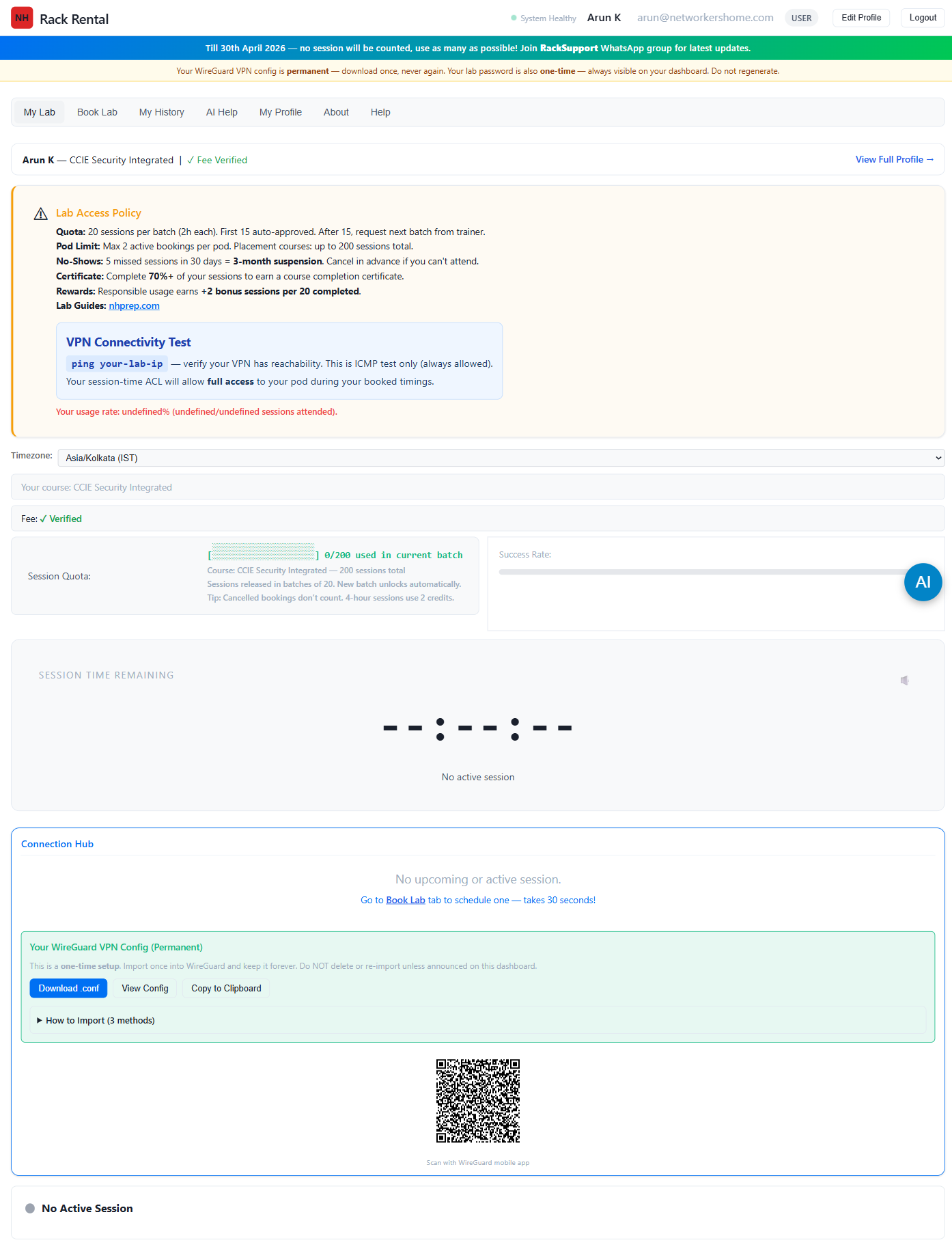 Student dashboard overview